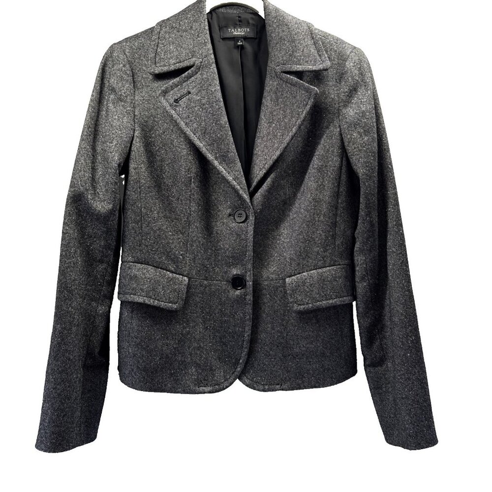 Talbots Women's Blazer‎ Jacket Sz 4 Black White Tweed Long Sleeves Lined Pockets